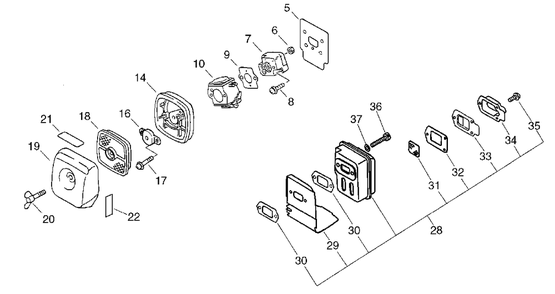 Intake, Exhaust Diagram and Parts List for PPT-2400 (Type 1E)(E14220001001 - E14220999999) Echo Pole Saw