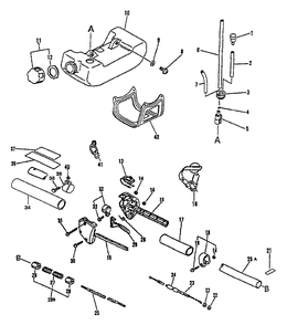 Clutch, Driveshaft, Fuel System, Strap, Throttle Control Diagram and Parts List for SRS-2100  Echo Pole Saw