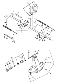 Driveshaft, Coupler, Gear Case, Handles, Throttle, Shield Diagram and Parts List for GT-2000SB Type 1 Echo Trimmer