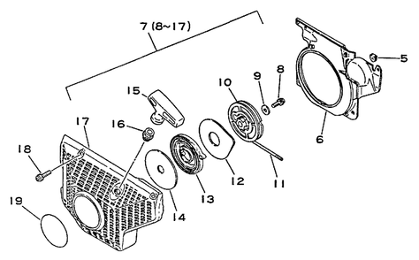 Starter Diagram and Parts List for CS-4600 0001001 - 0027191 Echo Chainsaw