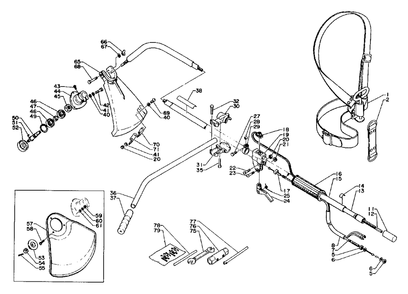 Driveshaft, Handles, Harness, Throttle, Stop Switch, Gear Case, Shield, Tools Diagram and Parts List for SRM-210 E Version Echo Trimmer
