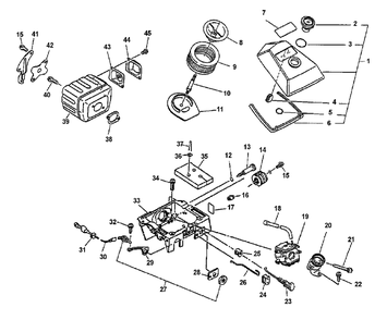 Intake, Exhaust, Air Cleaner Diagram and Parts List for CS-6700 Type 1E Echo Chainsaw