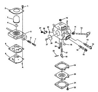 Carburetor Diagram and Parts List for PB-24LN Type 1E Echo Leaf Blower / Vacuum