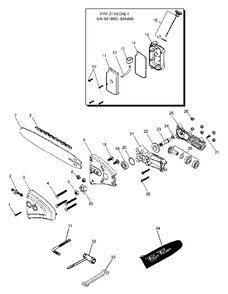 Gearcase, Guide Bar, Saw Chain, Oiler, Tools Diagram and Parts List for PPF-2100 506100 - 509499 Echo Pole Saw