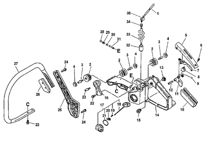 Handles, Throttle Control, Fuel System Diagram and Parts List for CS-6700 Type 1E Echo Chainsaw