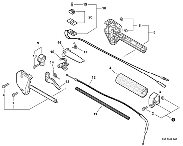 Control Handle, Control Cable Assembly Diagram and Parts List for SRM-230 S73112127552 - S73112328927 Echo Trimmer