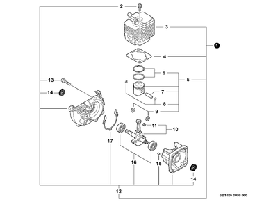 Engine, Short Block -- Sb1026 Diagram and Parts List for WP-1000 (Type 1E)(W15103001001 - W15103999999) Echo Water Pump