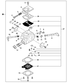 Carburetor Diagram and Parts List for CS-355T C85015001001 - C85015999999 Echo Chainsaw