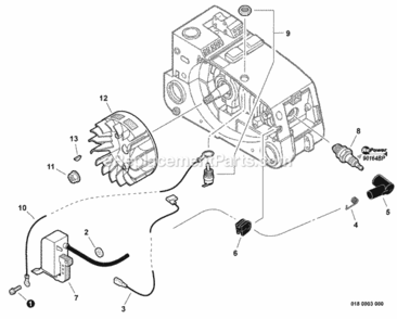 Ignition Diagram and Parts List for CS-303T C26012001001 - C26012999999 Echo Chainsaw