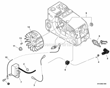 Ignition Diagram and Parts List for CS-341 C23111001001-C23111999999 Echo Chainsaw