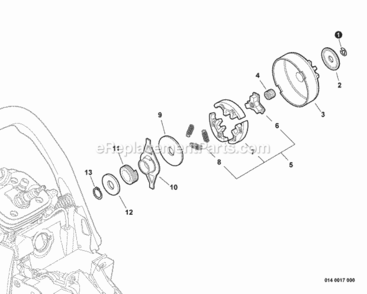 Clutch Diagram and Parts List for CS-590 C25913001001 - C25913999999 Echo Chainsaw