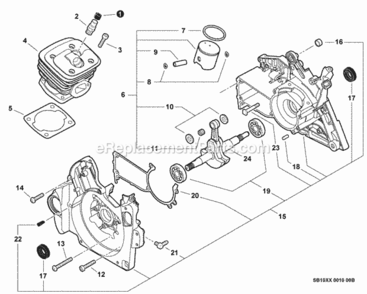 Engine_Crankcase Diagram and Parts List for CS-600P C03603001001 - C03603999999 Echo Chainsaw