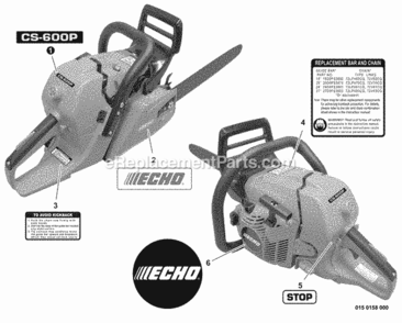 Labels Diagram and Parts List for CS-600P C22312001001 - C22312999999 Echo Chainsaw