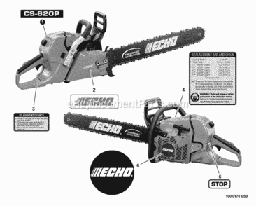 Labels Diagram and Parts List for CS-620P C26712001001 - C26712999999 Echo Chainsaw