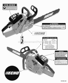 Labels Diagram and Parts List for CS-680 C03203001001 - C03203999999 Echo Chainsaw