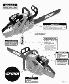 Labels Diagram and Parts List for CS-680 C03304001001 - C03304999999 Echo Chainsaw