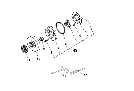 Clutch, Tools Diagram and Parts List for QV-8000 (Type 1E)(C90303001001 - C90303999999) Echo Chainsaw