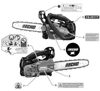 Labels Diagram and Parts List for CS-2511T C80115001001 - C80115999999 Echo Chainsaw