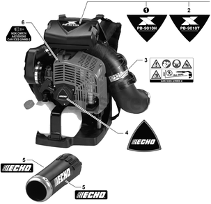 Labels Diagram and Parts List for PB-9010H P55915001001 - P55915999999 Echo Leaf Blower / Vacuum