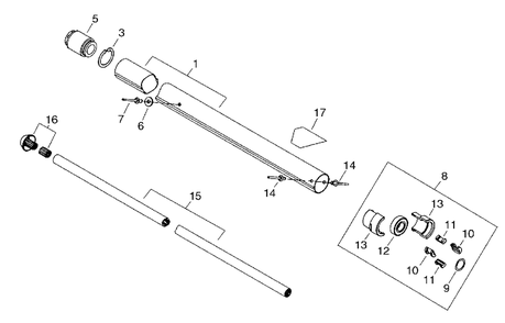 Upper Pipe Diagram and Parts List for PPT-2400 (Type 1E)(E14536001001 - E14536999999) Echo Pole Saw