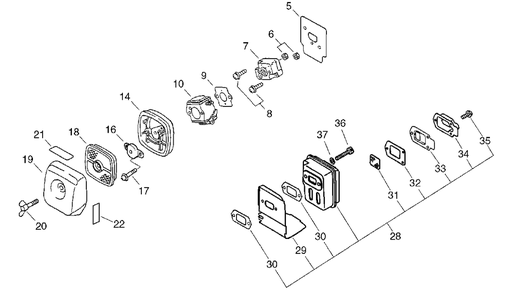 Air Filter, Intake, Exhaust Diagram and Parts List for PPT-2400 (Type 1E)(E14536001001 - E14536999999) Echo Pole Saw