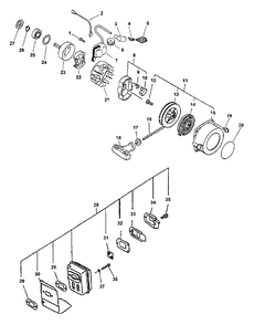 Ignition, Starter, Clutch, Muffler Diagram and Parts List for PPF-2110 001001 - 506099 Echo Pole Saw