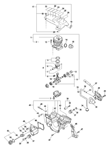 Auto-Oiler, Crankcase, Cylinder, Piston Diagram and Parts List for CS-4400 (Type 1E)(101001 - 999999) Echo Chainsaw