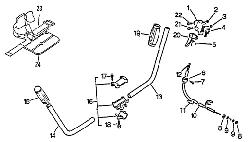 Handles, Throttle, Stop Switch, Harness Diagram and Parts List for SRM-2501 043001 - 061968 Echo Trimmer