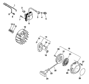 Ignition, Starter, Flywheel Diagram and Parts List for PE-2601 Type 1E Echo Edger