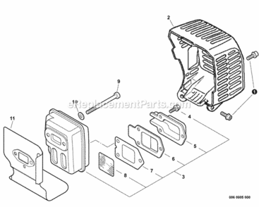 Exhaust Diagram and Parts List for EDR-260 E01807001001 - E01807999999 Echo Engine