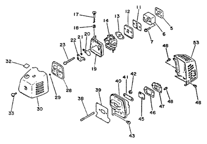 Intake, Exhaust, Air Cleaner Diagram and Parts List for SRM-2501 001001 - 010200 Echo Trimmer