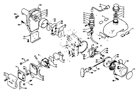 Clutch, Exhaust, Fan Case, Fuel System, Intake, Starter Diagram and Parts List for SRM-140 D Version Echo Trimmer