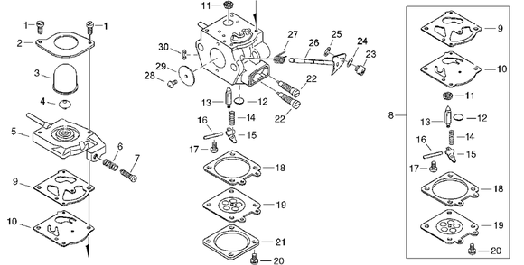 Carburetor Diagram and Parts List for PPT-2400 (Type 1E)(E14536001001 - E14536999999) Echo Pole Saw