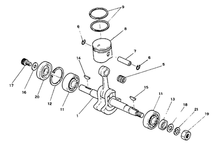 Bearings, Crankshaft, Piston Diagram and Parts List for SRM-202 FA Version Echo Trimmer