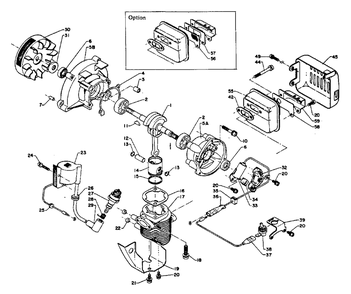 Engine, Crankcase, Ignition Diagram and Parts List for SRM-140 DA Version Echo Trimmer