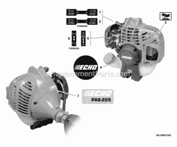 Labels Diagram and Parts List for PAS-225VPB S86813001001 - S86813012000 Echo Trimmer