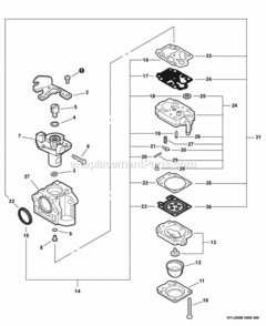 Carburetor_Wyj-250B_SN_03001001-03002962 Diagram and Parts List for PAS-260 03001001 - 03999999 Echo Trimmer