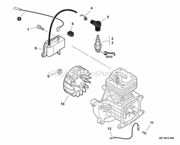 Ignition Diagram and Parts List for PAS-260 03001001 - 03999999 Echo Trimmer
