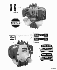 Labels Diagram and Parts List for PAS-260 06001001 - 06999999 Echo Trimmer