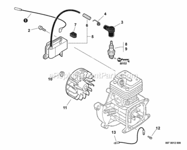 Ignition Diagram and Parts List for PAS-260 06001001 - 06999999 Echo Trimmer