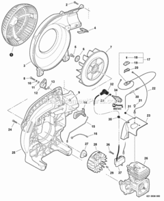 Fan_Cover_Ignition_Throttle_Control Diagram and Parts List for PB-250LN P38211001001 - P38211999999 Echo Leaf Blower / Vacuum