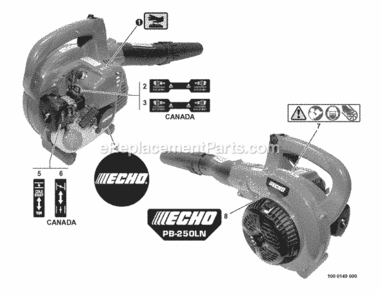 Labels Diagram and Parts List for PB-250LN P38211001001 - P38211999999 Echo Leaf Blower / Vacuum