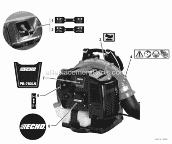 Labels Diagram and Parts List for PB-760LNH P37812001001 - P37812999999 Echo Leaf Blower / Vacuum