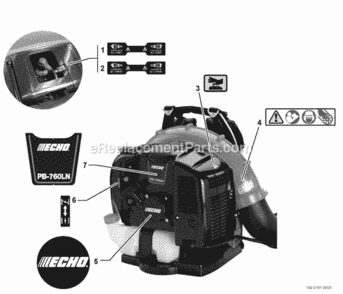 Labels Diagram and Parts List for PB-760LNH P39511001001 - P39511999999 Echo Leaf Blower / Vacuum