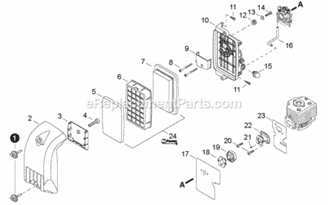 Intake Diagram and Parts List for PB-760LNT P39611001001 - P39611999999 Echo Leaf Blower / Vacuum