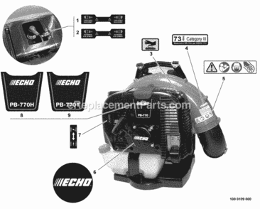 Labels Diagram and Parts List for PB-770H P30613001001 - P30613999999 Echo Leaf Blower / Vacuum