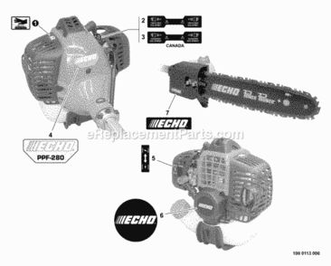 Labels Diagram and Parts List for PPF-280 E09612001001 - E09612999999 Echo Pole Saw