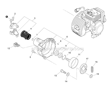 Clutch_Fan_Case Diagram and Parts List for PAS-265 S67911001001-S67911999999 Echo Trimmer