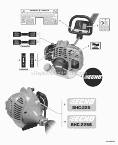 Labels Diagram and Parts List for SHC-225 S85411001001 - S85411999999 Echo Hedge Trimmer