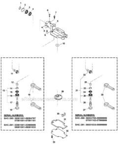 Gear_Case Diagram and Parts List for SHC-260 05001001-05999999 Echo Hedge Trimmer